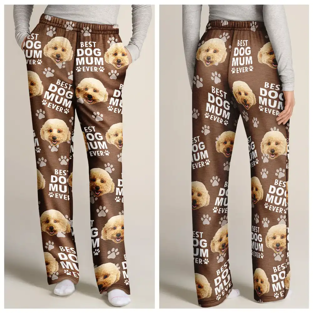 Custom Photo Best Dog Dad Ever Funny Pattern Family - Personalized Pajama Pants - Image 4