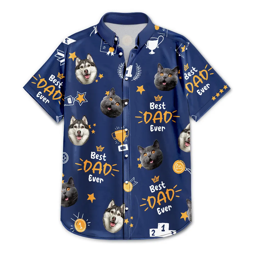 Custom Photo Best Dog Dad Ever Trophy Pet Daddy - Personalized Hawaiian Shirt - Image 4