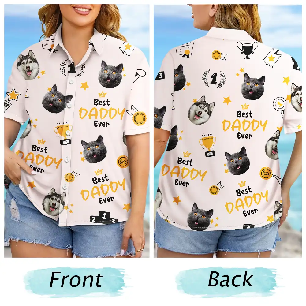 Custom Photo Best Dog Dad Ever Trophy Pet Daddy - Personalized Hawaiian Shirt - Image 7