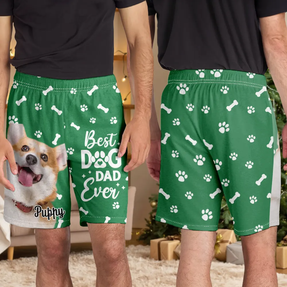 Custom Photo Best Dog Dad Mom Ever - Personalized Pajama Shorts - Image 5