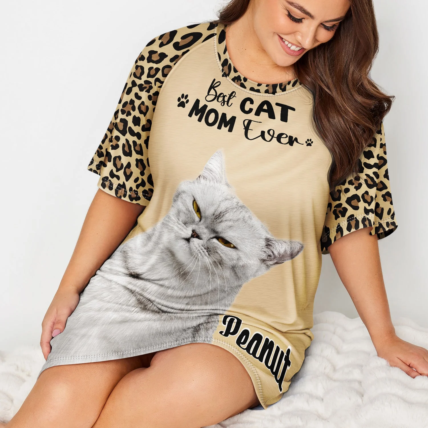 Custom Photo Best Dog Mom Cat Mom Ever - Gift For Fur Moms, Pet Lovers - Personalized Women's Sleep Tee - Image 5