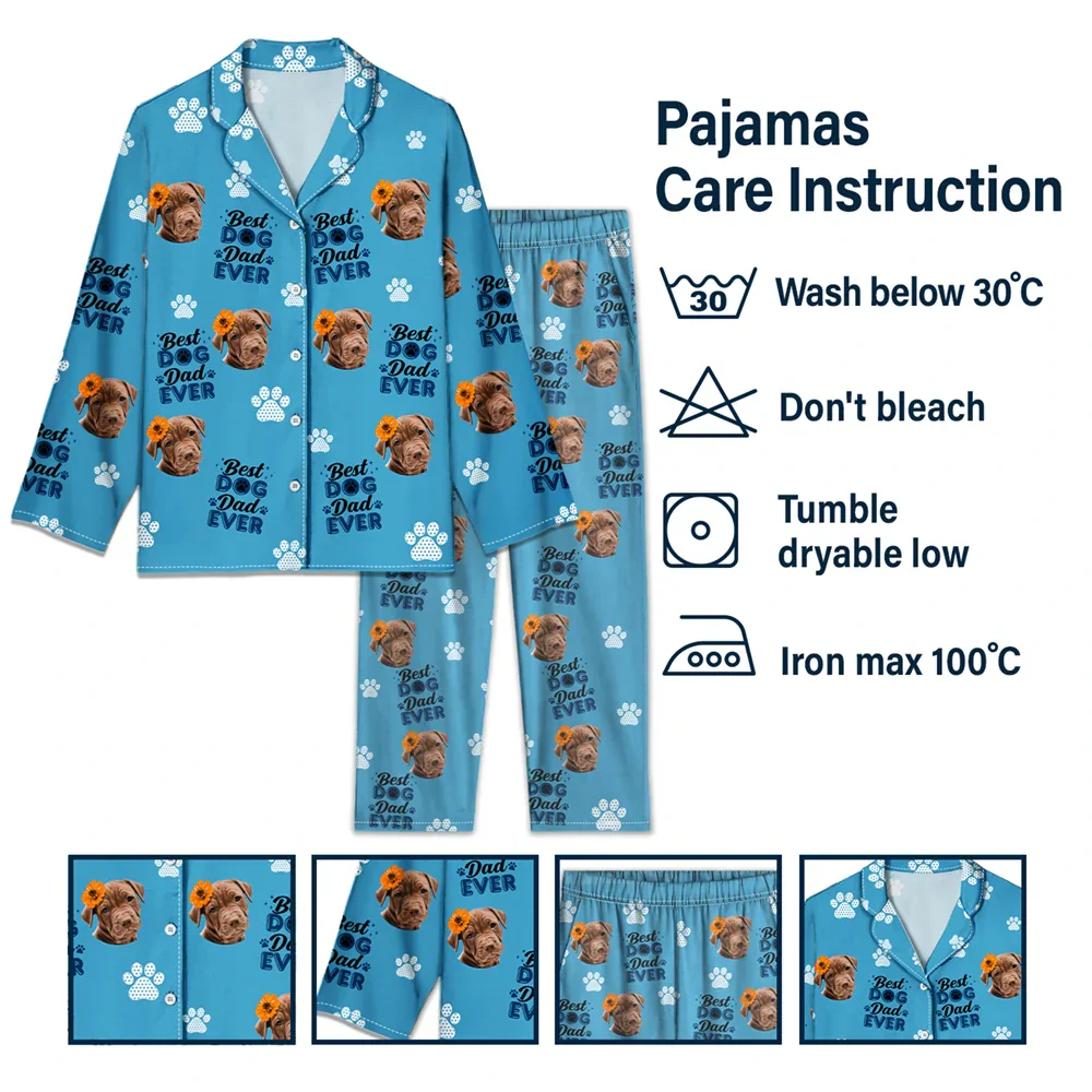 Custom Photo Best Dog Mom Dog Dad Cat Dad Cat Mom - Personalized Long Pajamas Set - Image 6