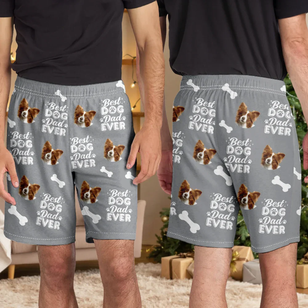 Custom Photo Best Dog Mom Dog Dad Cat Dad Cat Mom - Personalized Pajama Shorts - Image 5