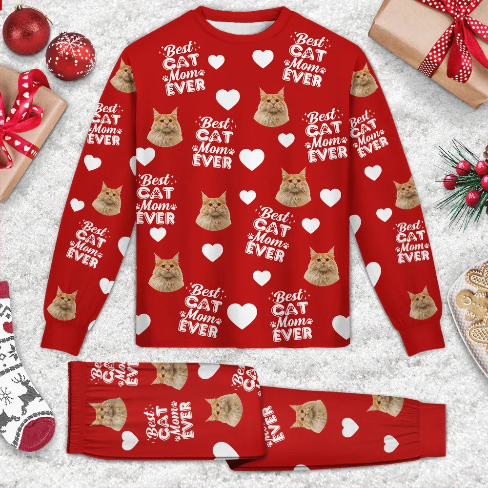 Custom Photo Best Dog Mom Dog Dad Cat Dad Cat Mom - Personalized Unisex Pajamas Set - Image 4