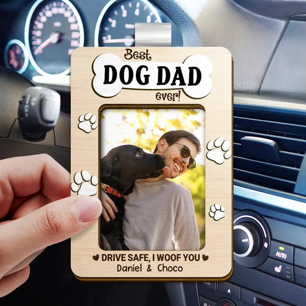Custom Photo Best Dog Mom Dog Dad Ever Drive Safe I Woof You - Personalized Custom Shaped Car Visor Clip - Image 3