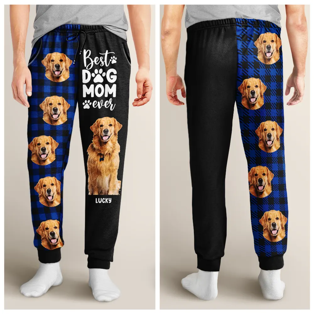Custom Photo Best Dog Mom Ever Flannel Pattern - Personalized Pajama Pants - Image 5