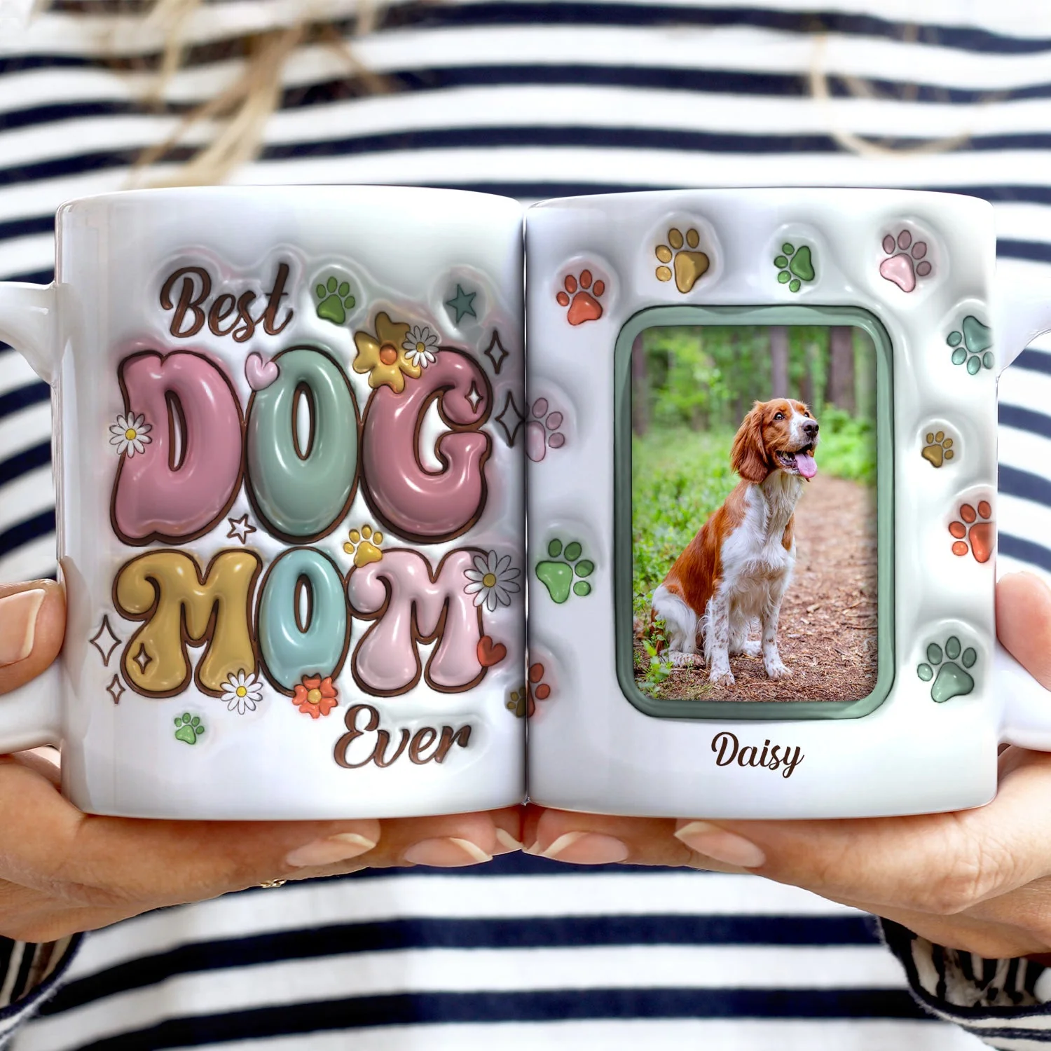 Custom Photo Best Dog Mom Ever - Gift For Dog Lovers - 3D Inflated Effect Printed Mug, Personalized White Edge-to-Edge Mug - Image 2
