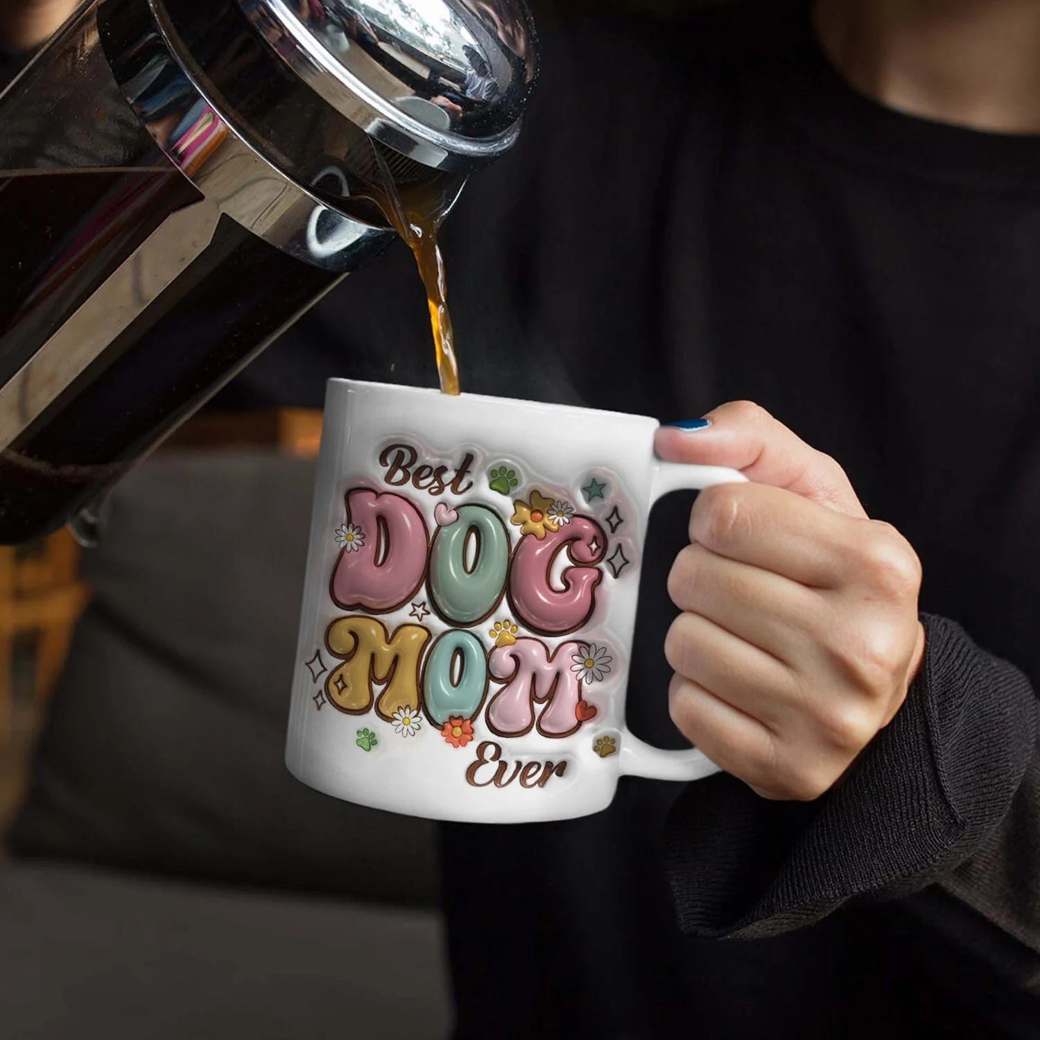 Custom Photo Best Dog Mom Ever - Gift For Dog Lovers - 3D Inflated Effect Printed Mug, Personalized White Edge-to-Edge Mug - Image 4