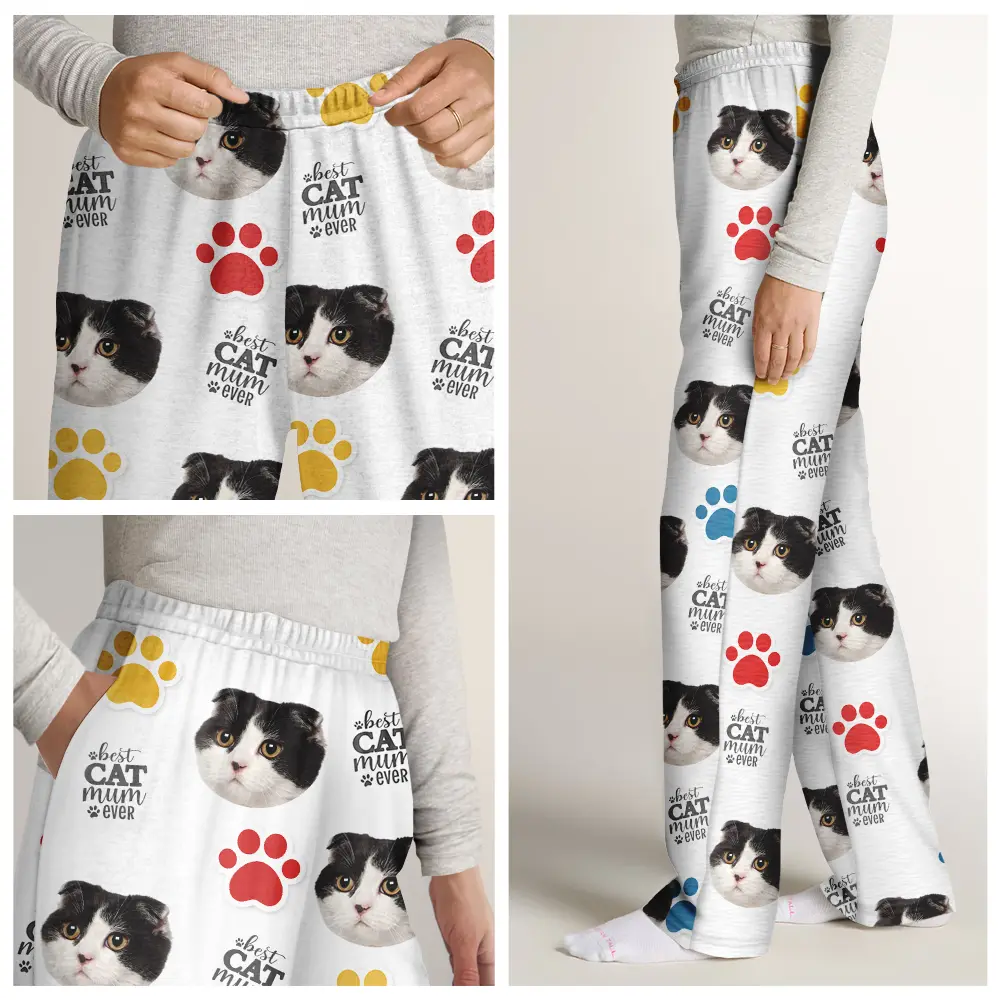 Custom Photo Best Dog Mom Ever - Personalized Pajama Pants - Image 8