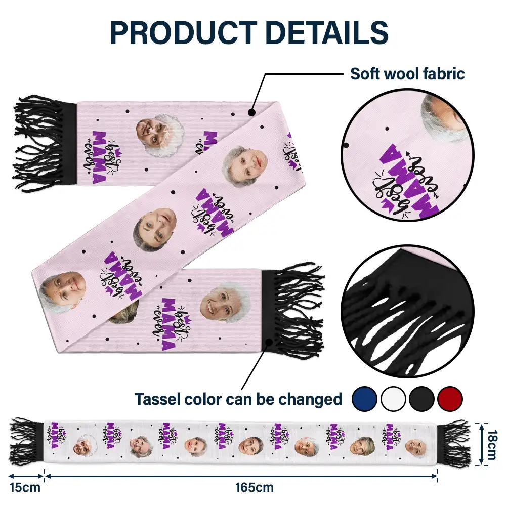 Custom Photo Best Ever - Personalized Wool Scarf With Tassel - Image 5