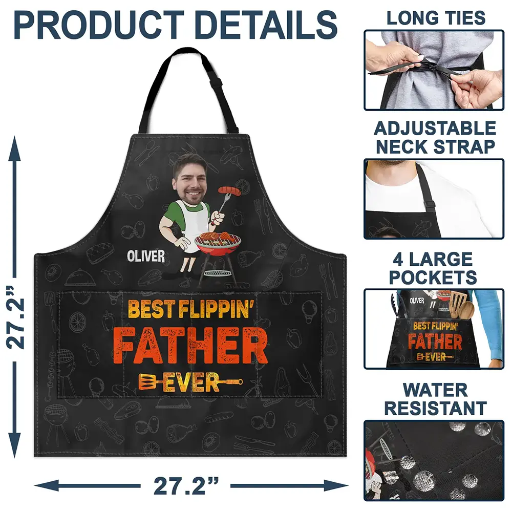 Custom Photo Best Flippin' Dad Ever - Personalized Apron - Image 5