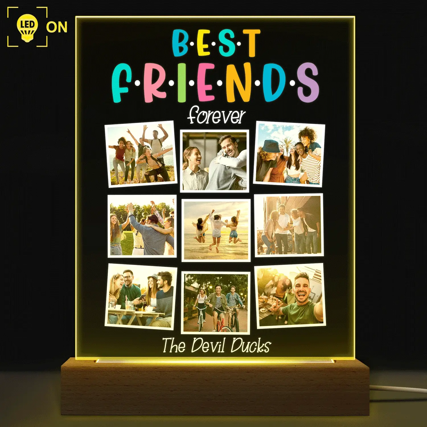 Custom Photo Best Friends Forever - Gift For BFF Besties - Personalized 3D Led Light Wooden Base - Image 2