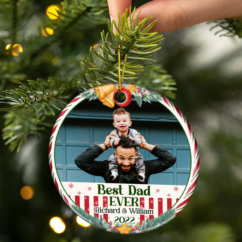Custom Photo Best Grandma Grandpa Ever - Christmas Gift For Family - Personalized Custom Circle Ceramic Ornament - Image 2
