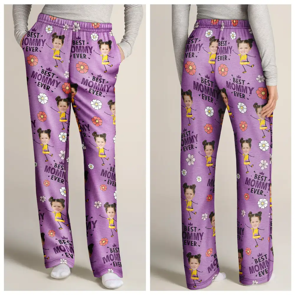 Custom Photo Best Grandma Nana Mom Ever - Personalized Pajama Pants - Image 4