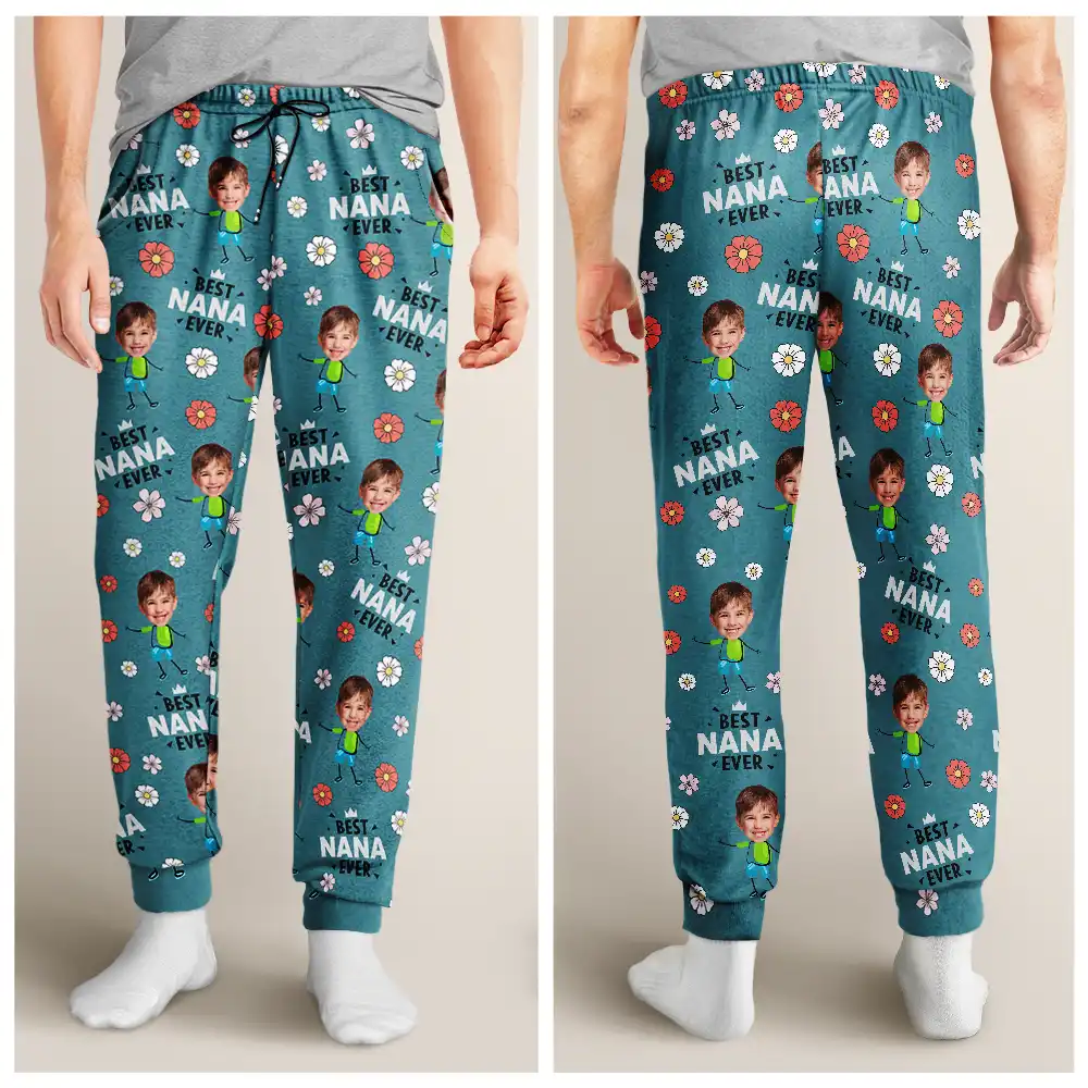 Custom Photo Best Grandma Nana Mom Ever - Personalized Pajama Pants - Image 5