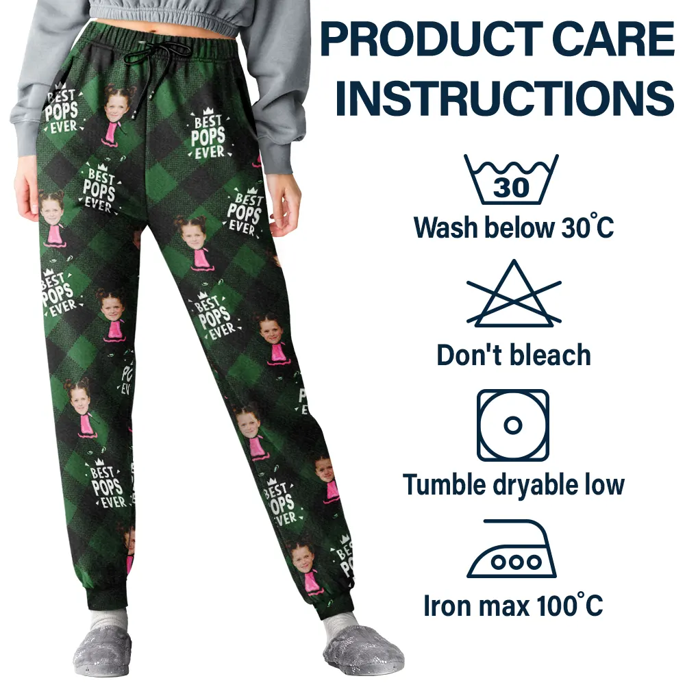 Custom Photo Best Grandpa Ever Plaid Checkered Pattern - Personalized Sweatpants - Image 4