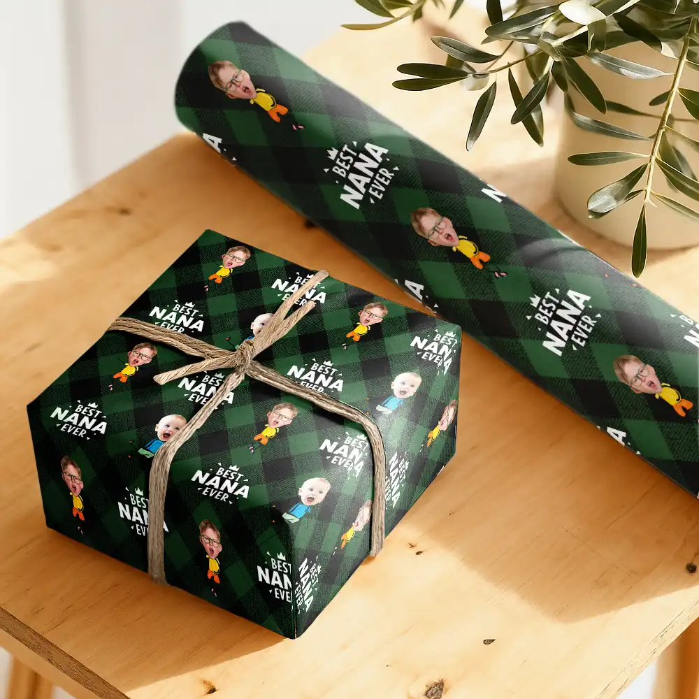 Custom Photo Best Grandpa Ever Plaid Checkered Pattern - Personalized Wrapping Paper - Image 6
