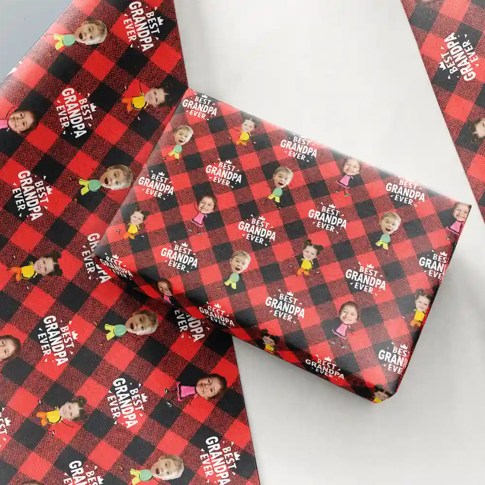 Custom Photo Best Grandpa Ever Plaid Checkered Pattern - Personalized Wrapping Paper - Image 7