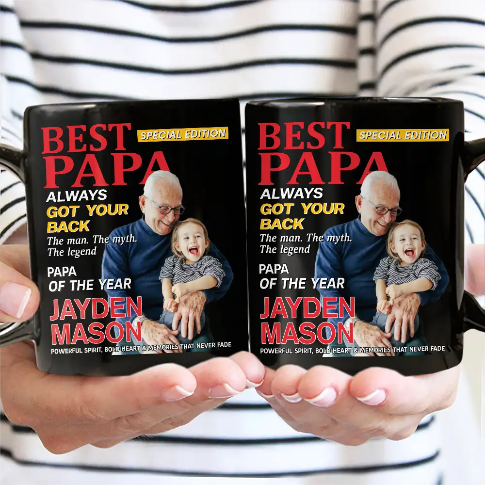 Custom Photo Best Grandpa Papa Magazine - Personalized Mug - Image 4