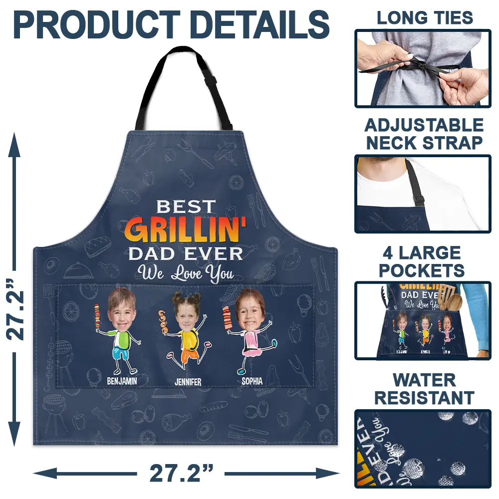 Custom Photo Best Grillin' Dad Ever We Love You - Personalized Apron - Image 5