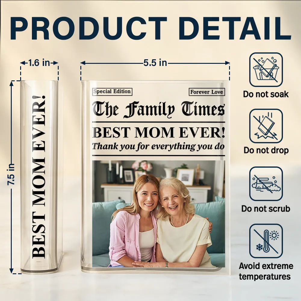 Custom Photo Best Mom Dad Ever Newspaper Theme - Personalized Acrylic Book Vase - Image 5