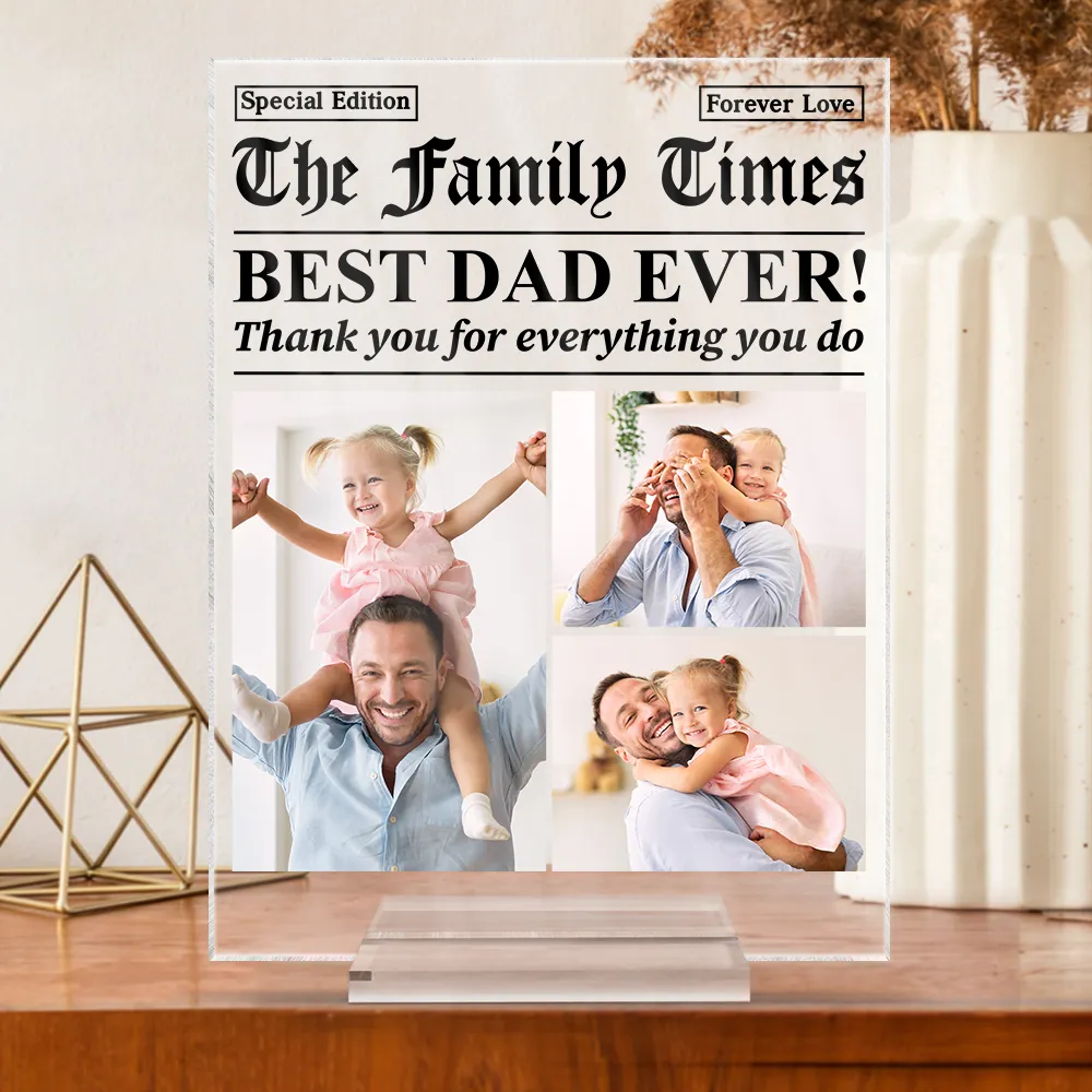 Custom Photo Best Mom Dad Ever Newspaper Theme - Personalized Vertical Rectangle Acrylic Plaque - Image 3