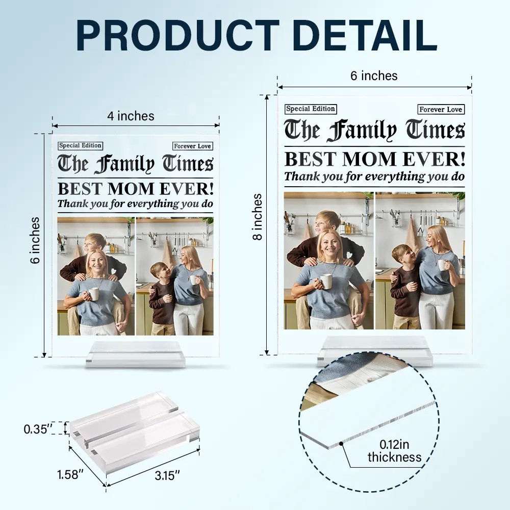 Custom Photo Best Mom Dad Ever Newspaper Theme - Personalized Vertical Rectangle Acrylic Plaque - Image 5