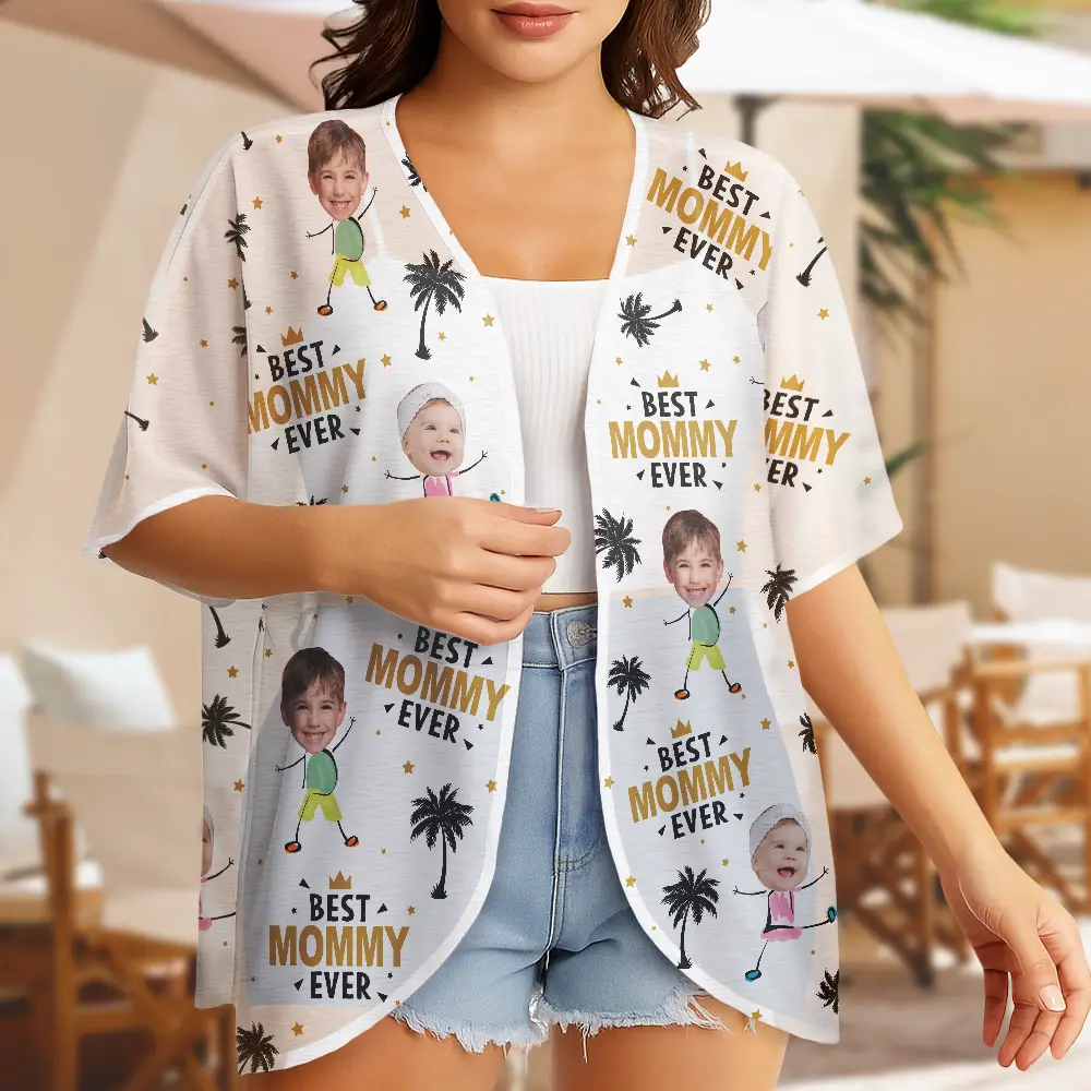 Custom Photo Best Mom Ever Coconut Palm - Personalized Women Kimono Cardigan - Image 5