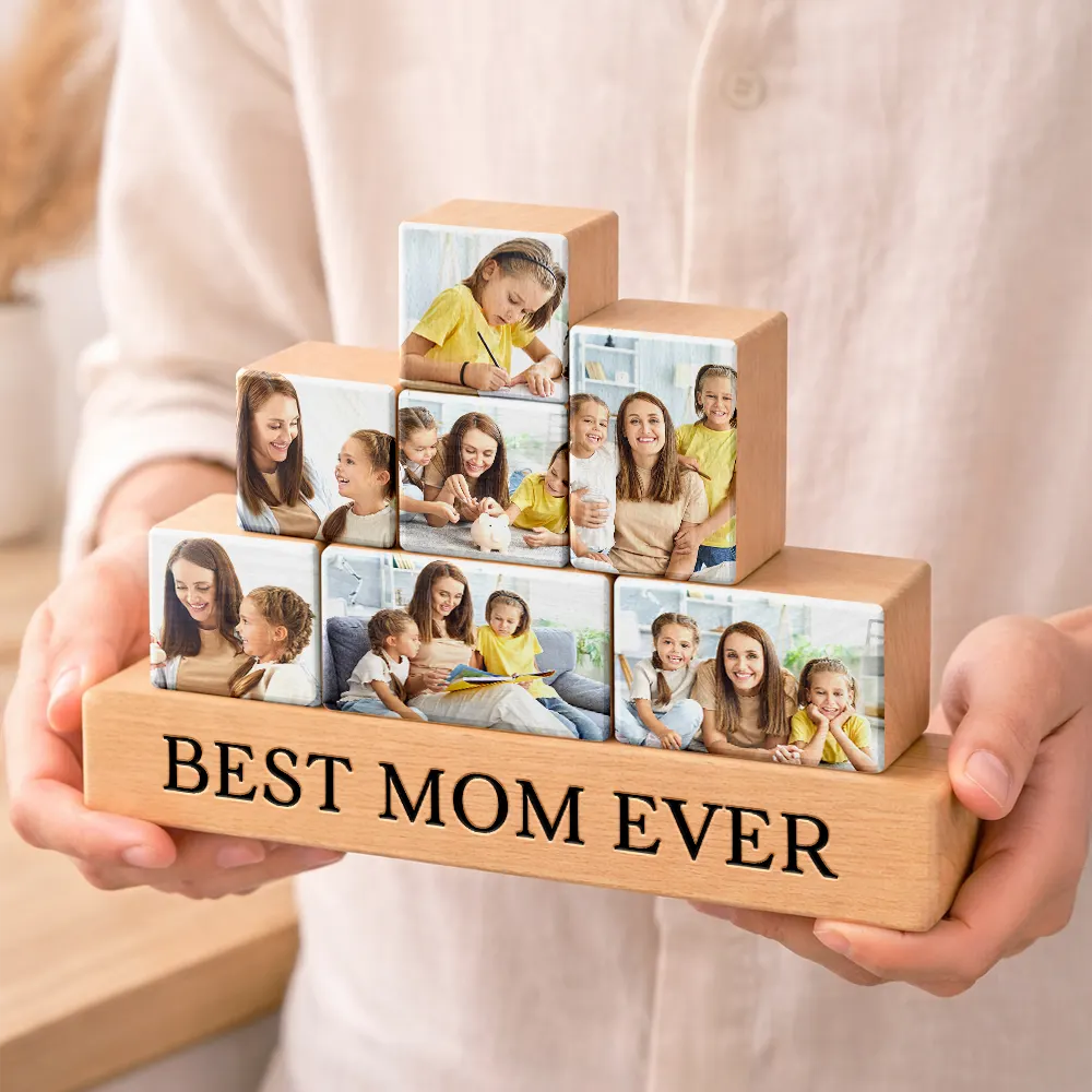 Custom Photo Best Mom Ever - Personalized Wooden Stacking Photo Blocks - Image 5