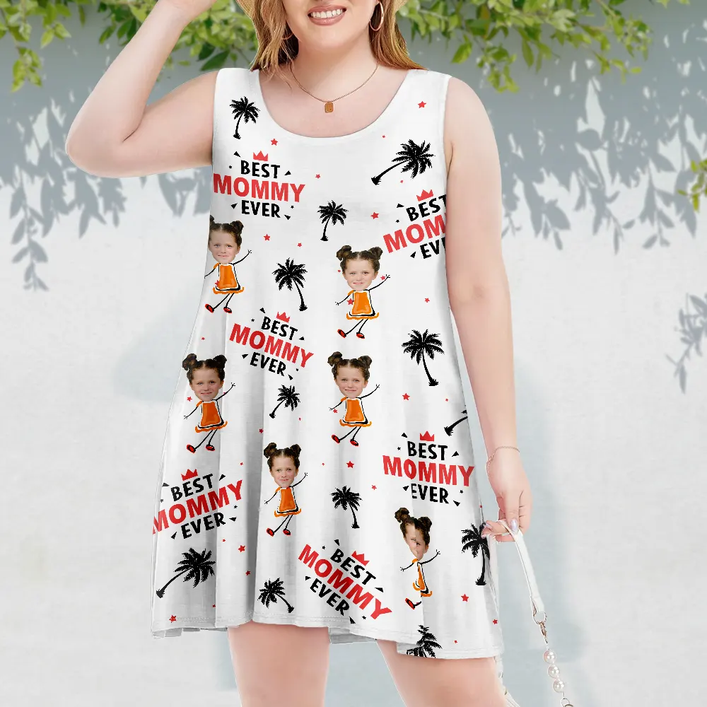 Custom Photo Best Mom Ever Tropical Summer Beach - Personalized Sleeveless Tank Dress - Image 4