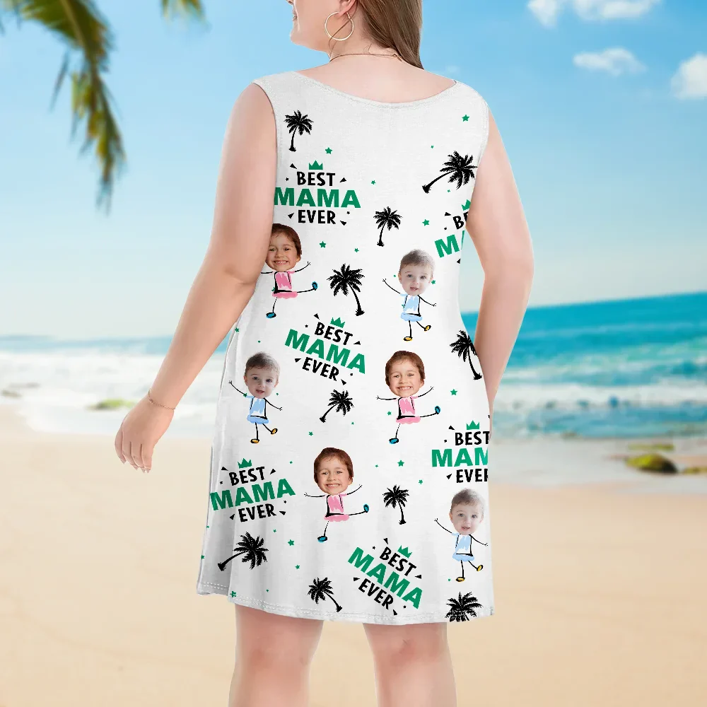 Custom Photo Best Mom Ever Tropical Summer Beach - Personalized Sleeveless Tank Dress - Image 5