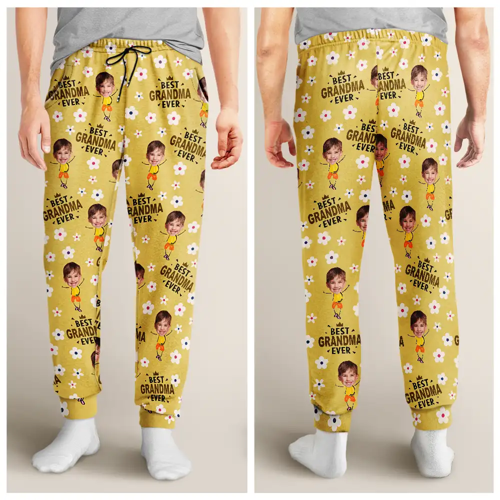 Custom Photo Best Mom Grandma Ever Cute Flower - Personalized Pajama Pants - Image 5