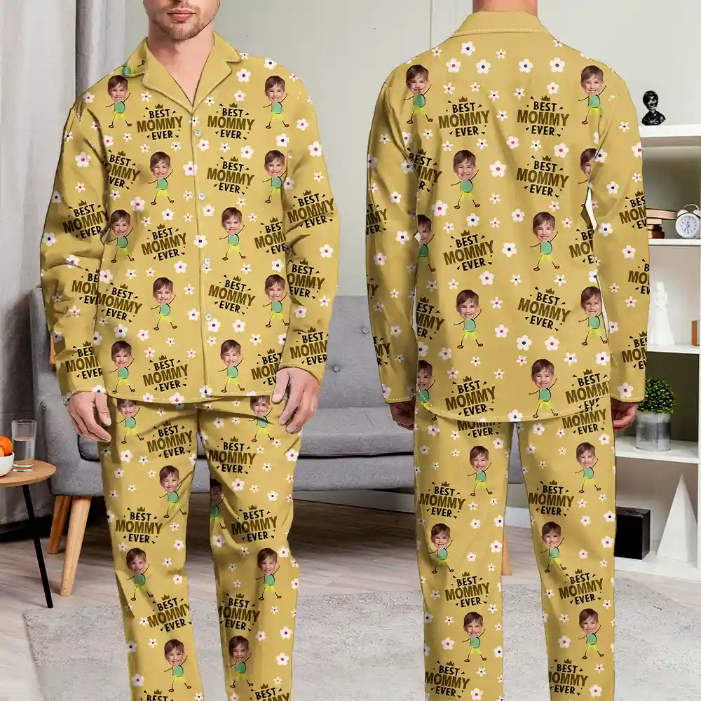 Custom Photo Best Mom Grandma Ever Flower Pattern - Personalized Long Pajamas Set - Image 6