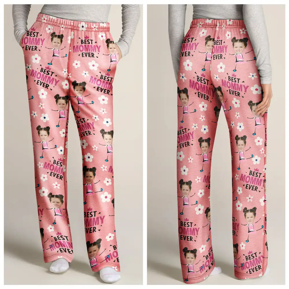 Custom Photo Best Mom Grandma Ever Flower Pattern - Personalized Pajama Pants - Image 4