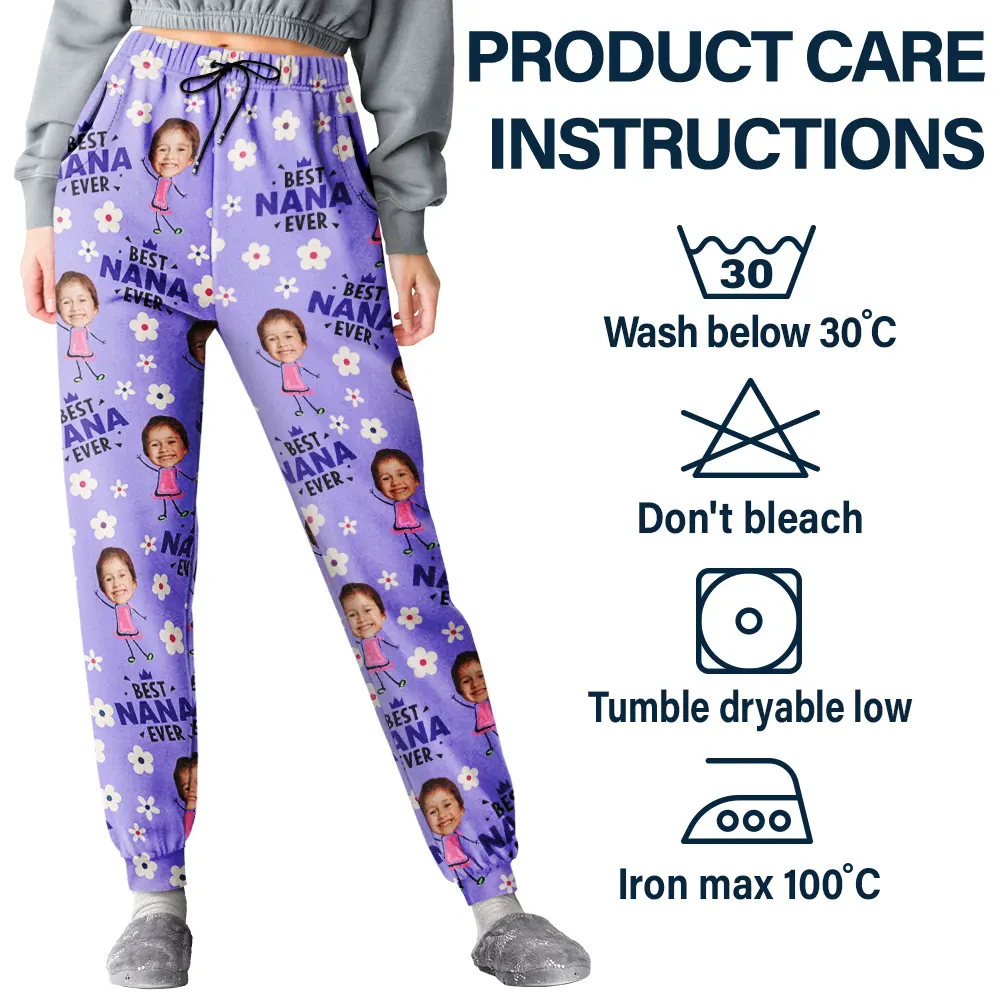 Custom Photo Best Mom Grandma Ever Flower Pattern - Personalized Pajama Pants - Image 6