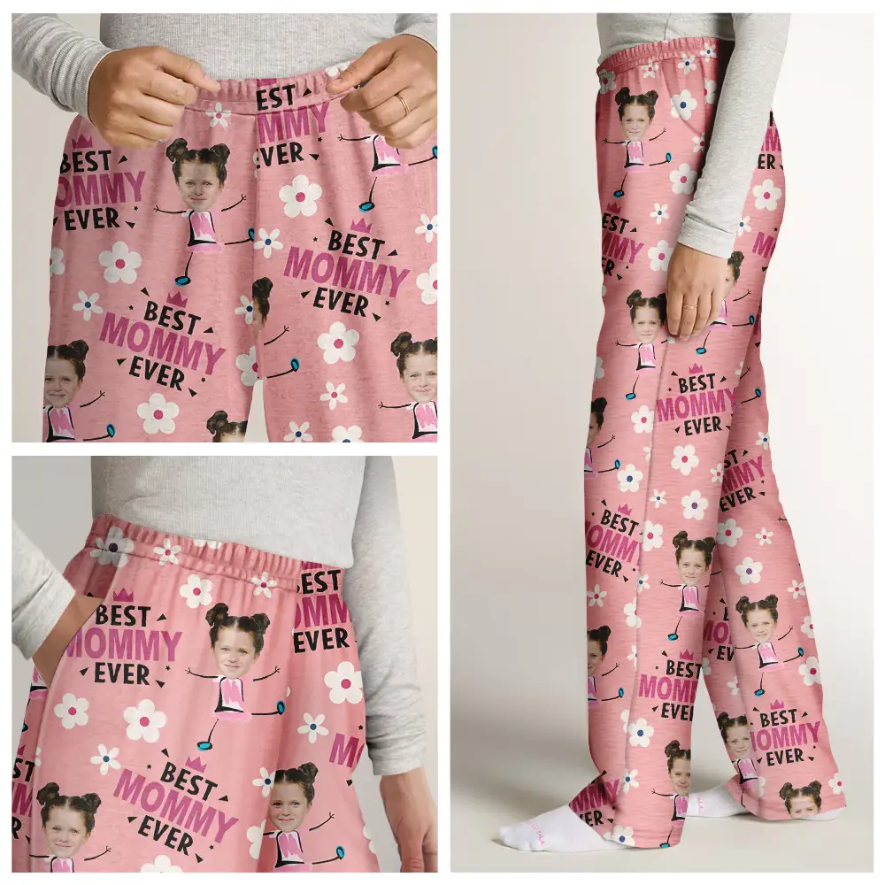 Custom Photo Best Mom Grandma Ever Flower Pattern - Personalized Pajama Pants - Image 8