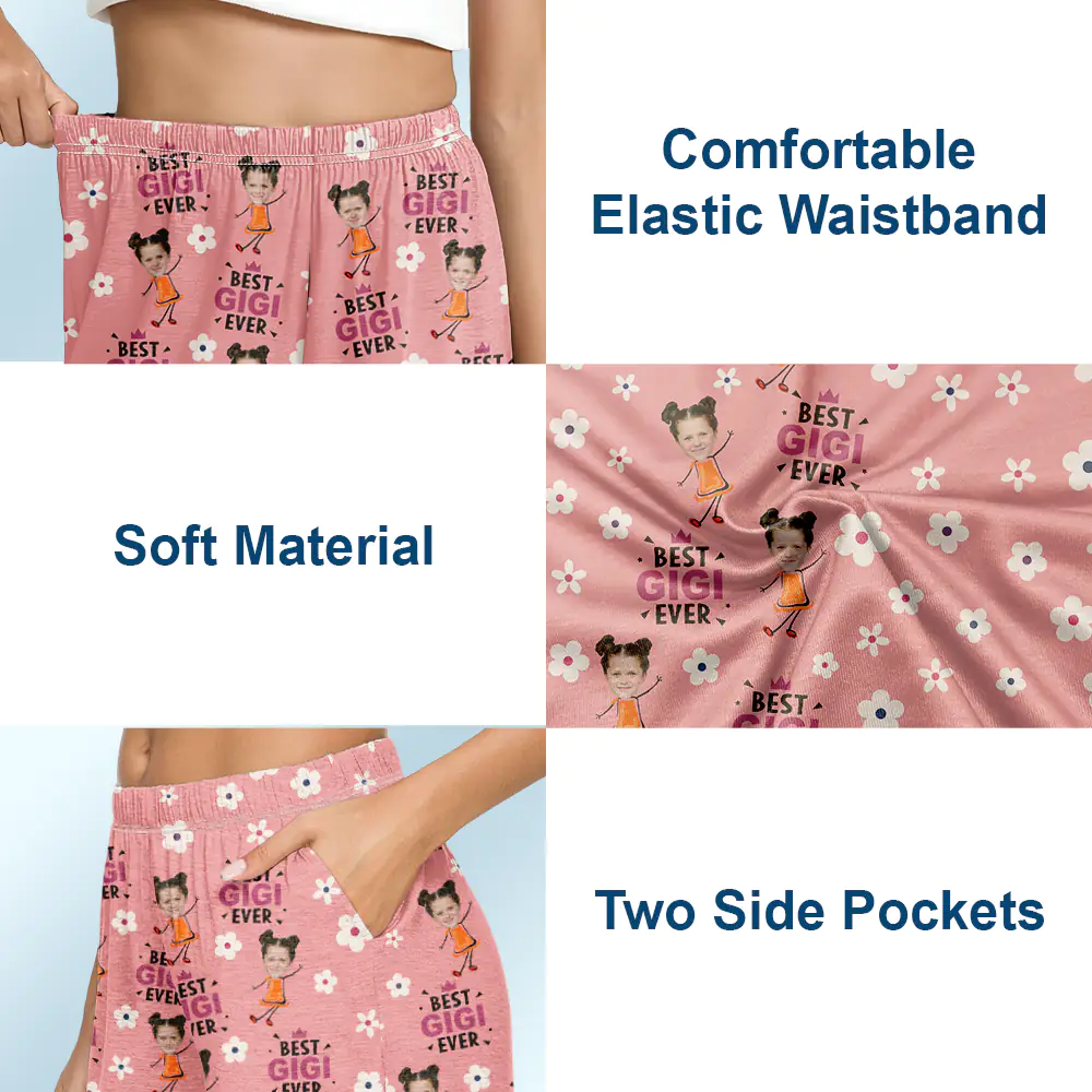 Custom Photo Best Mom Grandma Ever Flower Pattern - Personalized Pajama Shorts - Image 6
