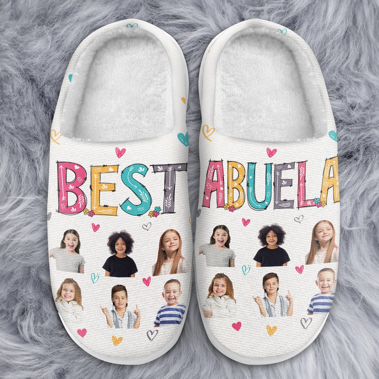 Custom Photo Best Nana Ever - Gift For Mother, Grandma, Family - Personalized Fluffy Slippers - Image 4