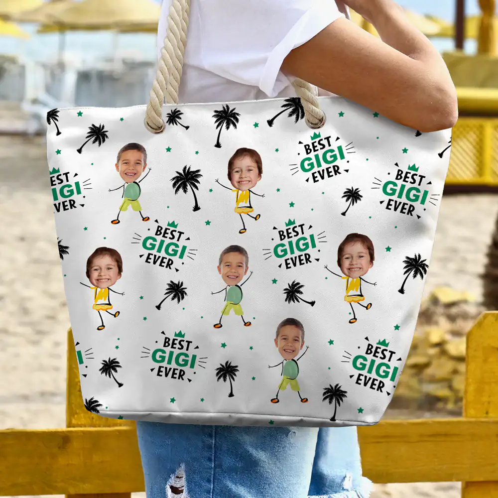 Custom Photo Best Nana Ever - Personalized Beach Bag - Image 4