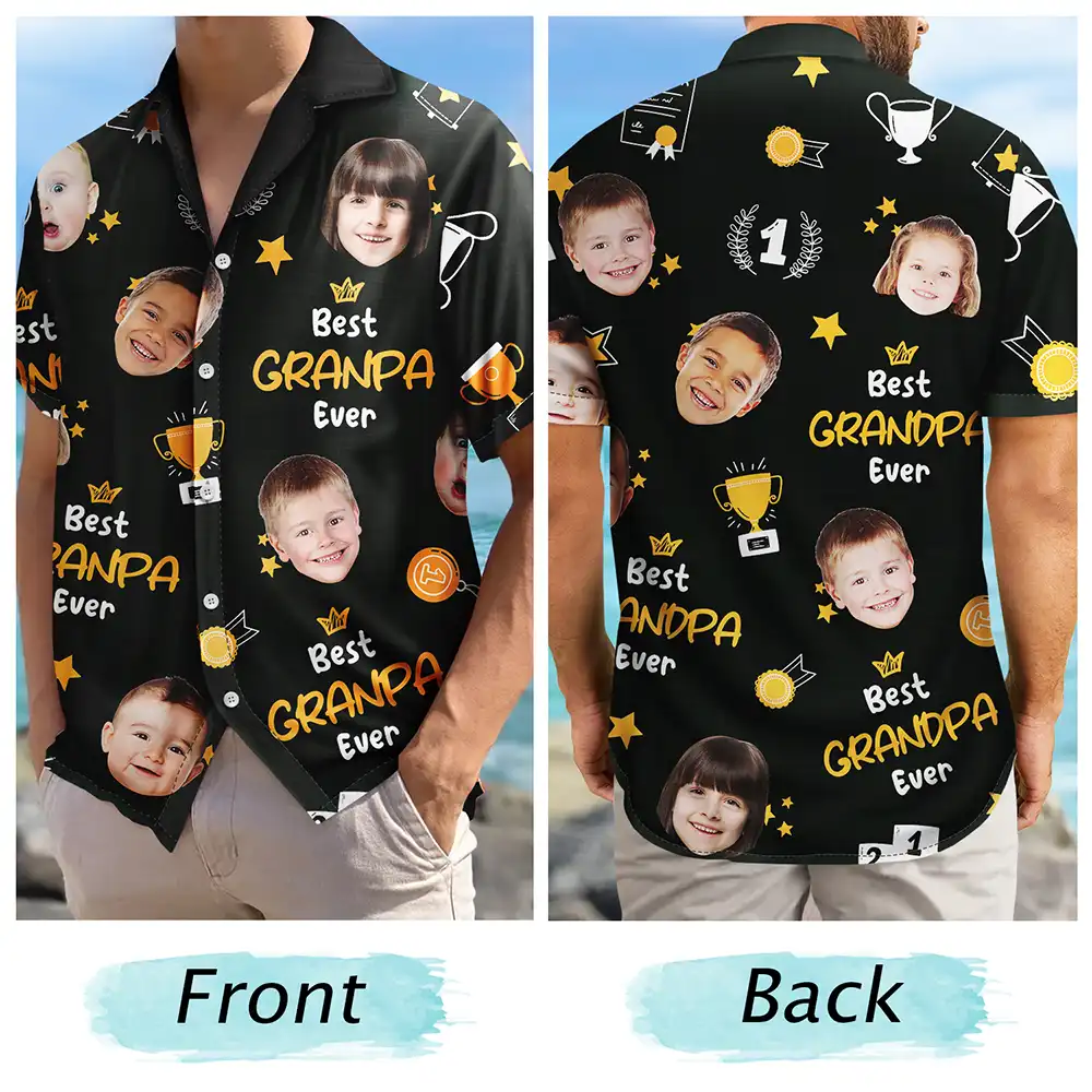 Custom Photo Best Papa Ever Trophy Dad - Personalized Hawaiian Shirt - Image 6