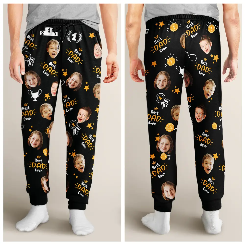Custom Photo Best Papa Ever Trophy Dad - Personalized Pajama Pants - Image 5