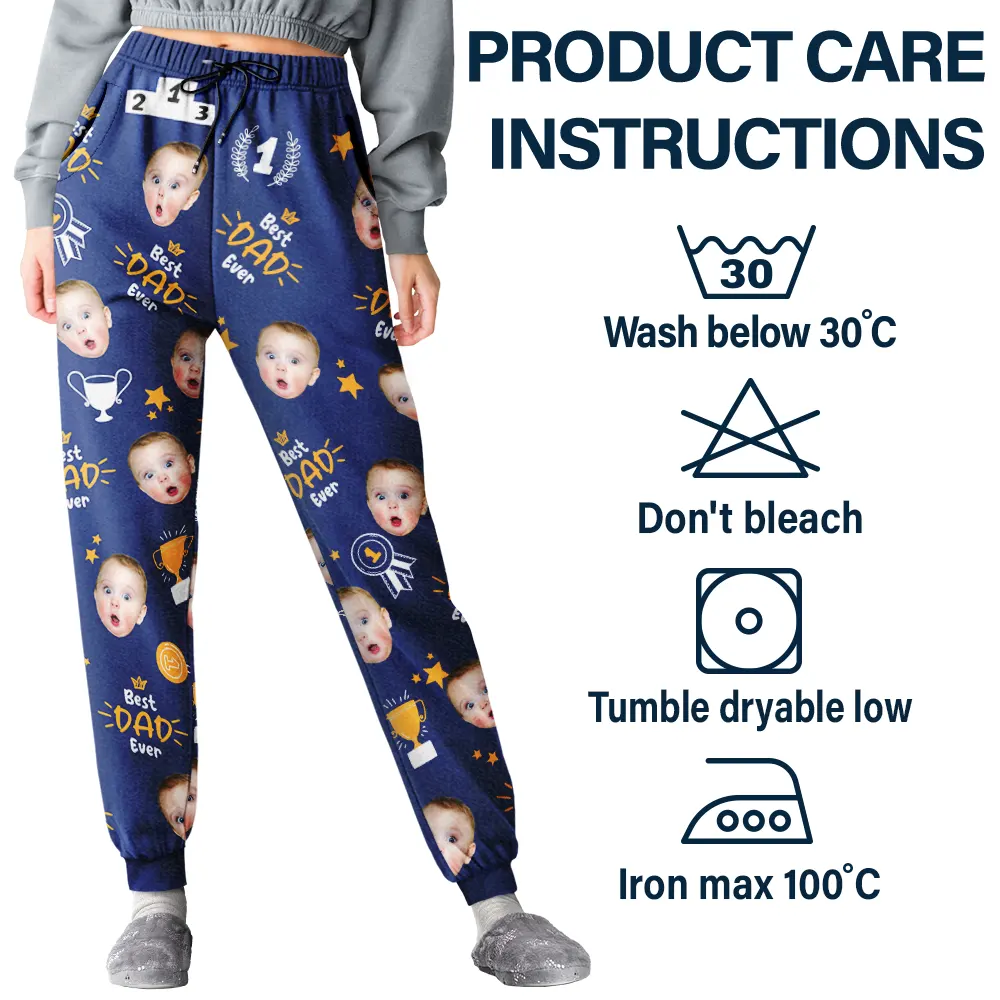 Custom Photo Best Papa Ever Trophy Dad - Personalized Pajama Pants - Image 6
