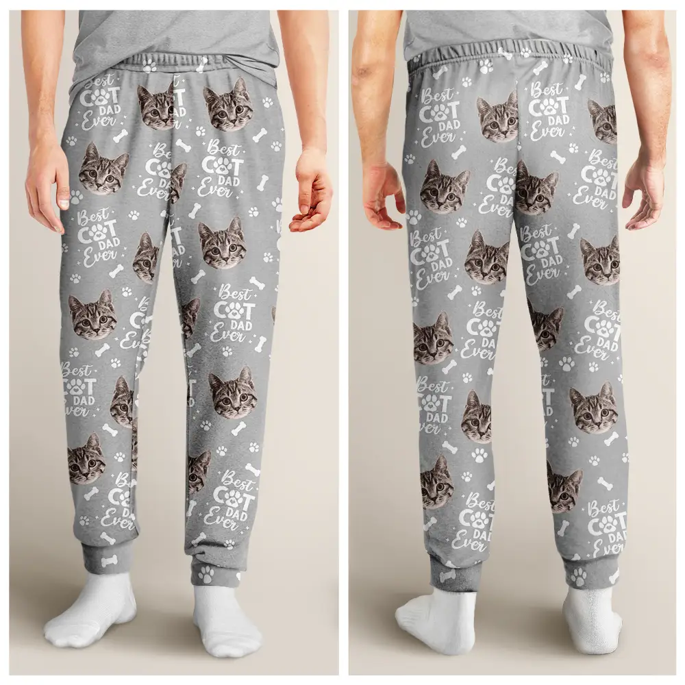 Custom Photo Best Pet Dad Pet Mom Ever Pawprints Pattern - Personalized Pajama Pants - Image 5