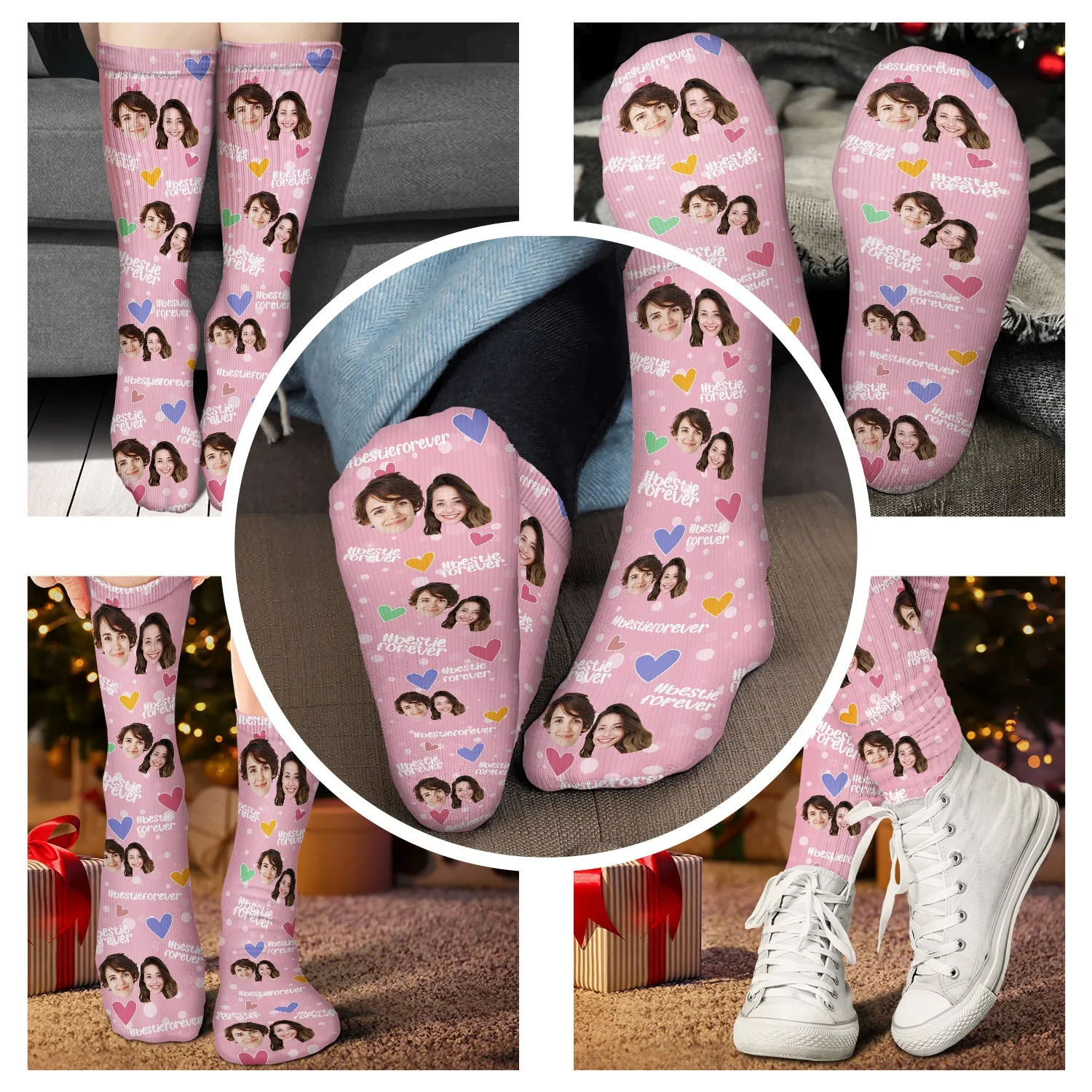 Custom Photo Bestie Forever Hashtag - Gift For Bestie - Personalized Socks - Image 5