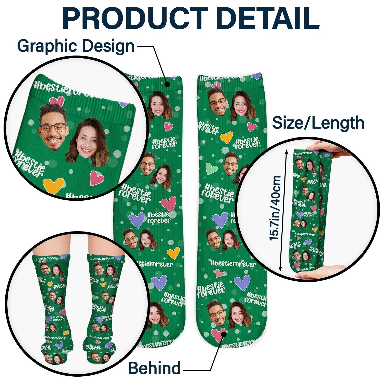 Custom Photo Bestie Forever Hashtag - Gift For Bestie - Personalized Socks - Image 6