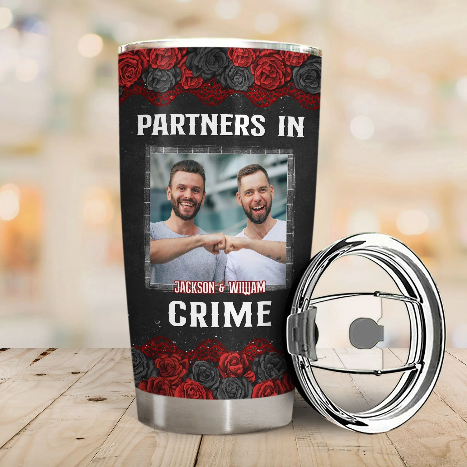 Custom Photo Bestie Partners In Crime If We Get Caught Black Ver - Gift For Bestie - Personalized Custom Tumbler - Image 2
