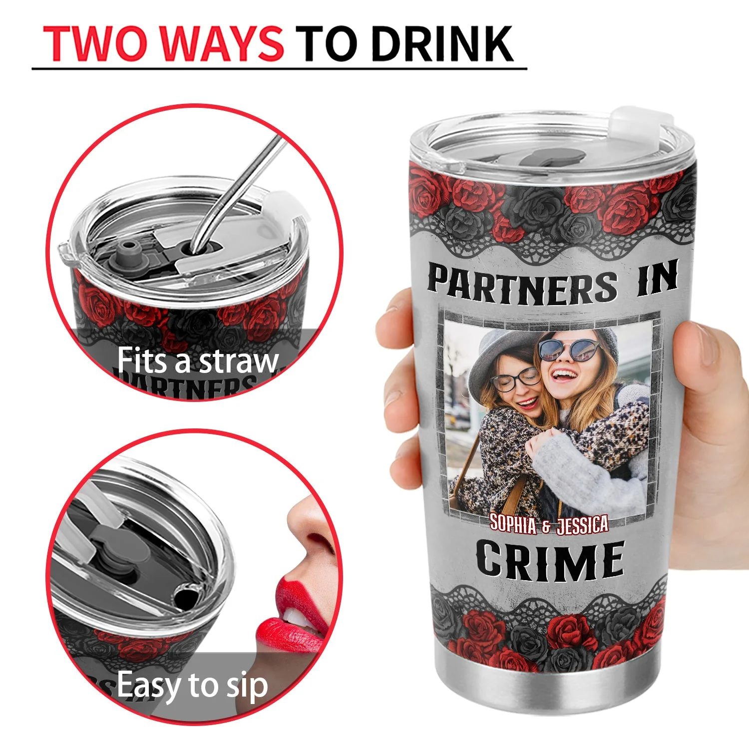 Custom Photo Bestie Partners In Crime If We Get Caught Black Ver - Gift For Bestie - Personalized Custom Tumbler - Image 4