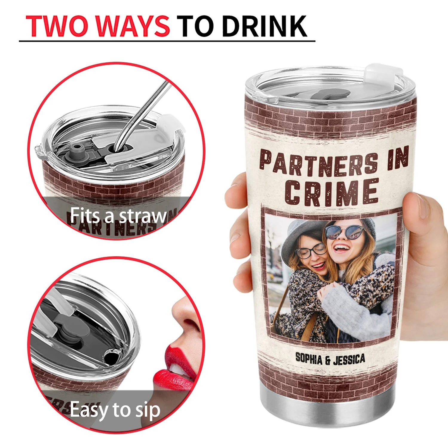Custom Photo Bestie Partners In Crime If We Get Caught - Personalized Custom Tumbler - Image 4