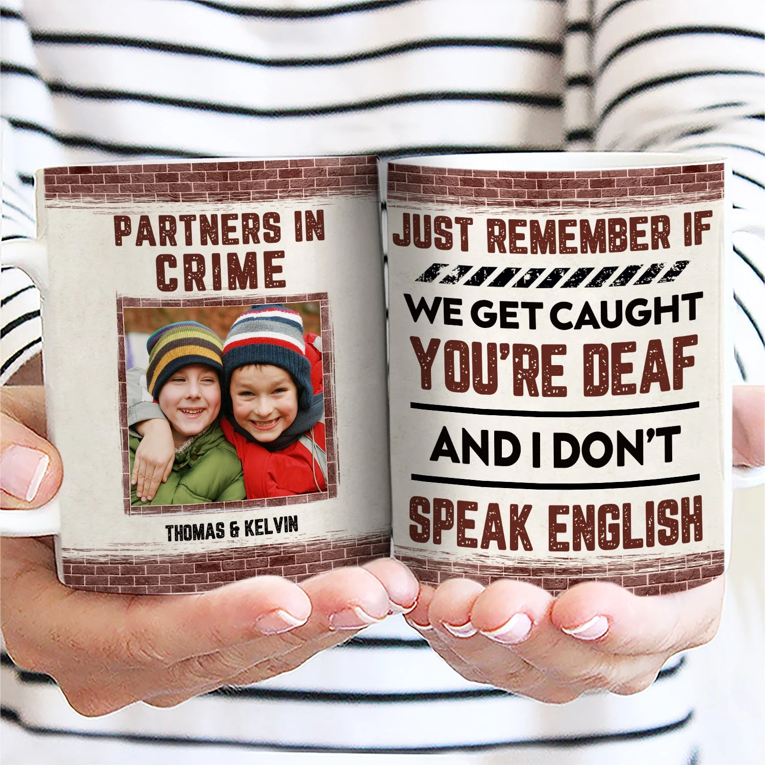 Custom Photo Bestie Sibling Partners In Crime - Personalized Custom White Edge-to-Edge Mug - Image 2