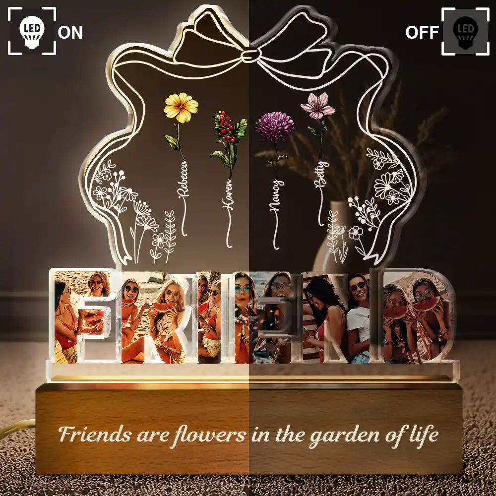 Custom Photo Bestie Sister Birth Flower Grow Old Friends - Personalized Custom Shaped LED Light - Image 5